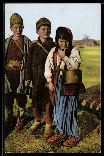 AK Drei Kinder auf einem Feld