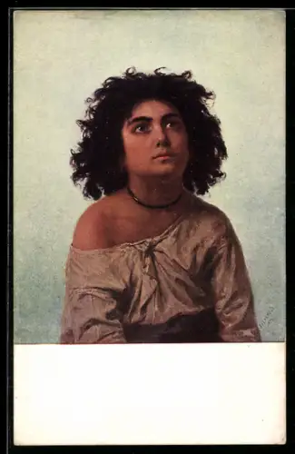 Künstler-AK Sinti und Roma / Zigeuner-Kind mit erhobenem Blick