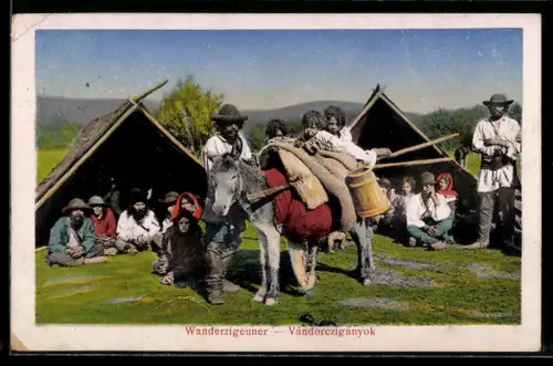 AK Wanderzigeuner mit Kindern u. Esel, Sinti und Roma