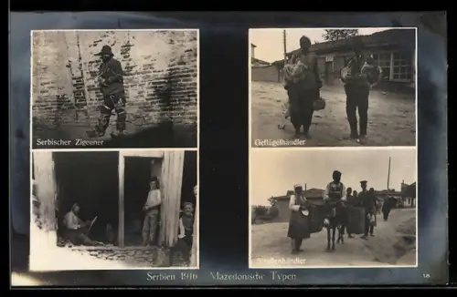 AK Mazedonien, Mazedonische Typen, Geflügelhändler, Serbischer Zigeuner, Strassenhändler, Sattlerwerkstatt