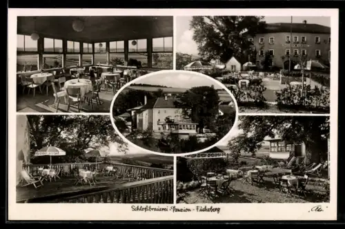 AK Teunz, Schlossbrauerei Pension Fuchsberg, Aussen- u. Innenansichten