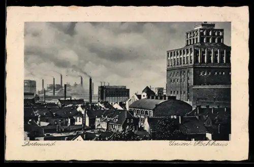 AK Dortmund, Blick auf die Union-Brauerei und Hochhaus