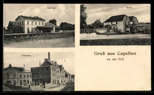 AK Grevenbroich-Capellen, Bahnhof, Mühle, Brauerei