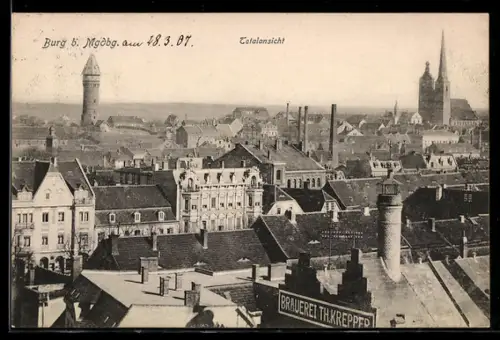 AK Burg, Brauerei Krepper mit Ortsansicht