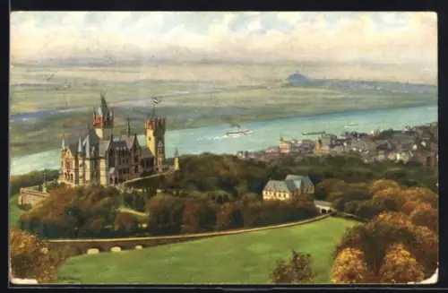 AK Königswinter, Blick auf Drachenburg vom Drachenfels, Godesberg