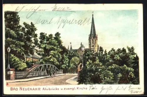 AK Bad Neuenahr, Ahrbrücke und evangelische Kirche