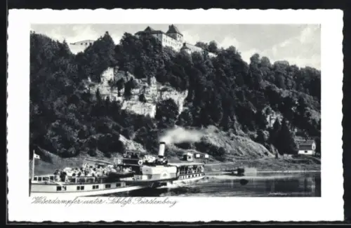 AK Fürstenberg /Weser, Weserdampfer unter Schloss Fürstenberg