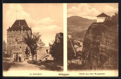 AK Nideggen, Schlosshof, Partie aus dem Burggarten