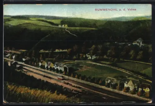 AK Rummenohl a. d. Volma, Ortsansicht mit Bahnlinie