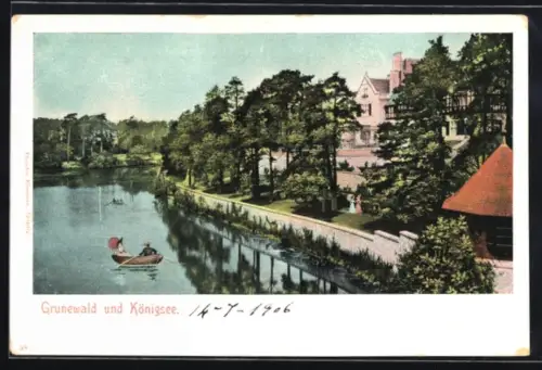 AK Grunewald, Königsee, Uferpromenade, Boote, Villen