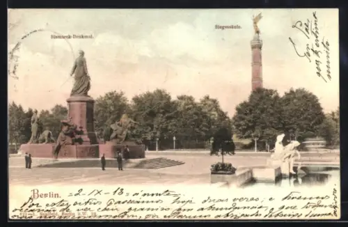 AK Berlin-Tiergarten, Bismarck-Denkmal, Siegessäule, Brunnenanlage