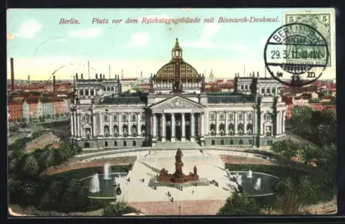 AK Berlin, Platz vor dem Reichstagsgebäude, Bismarck-Denkmal
