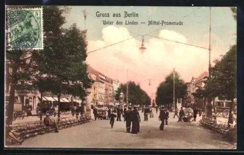 AK Berlin, Unter den Linden, Mittel-Promenade