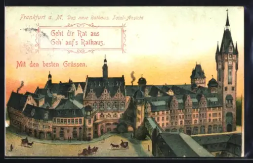 Lithographie Alt-Frankfurt, Neues Rathaus, Total-Ansicht