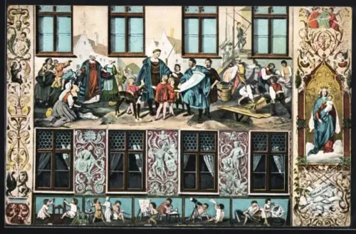 AK Augsburg, Fuggerhaus, Fresko Gründung der Fuggerei 1517