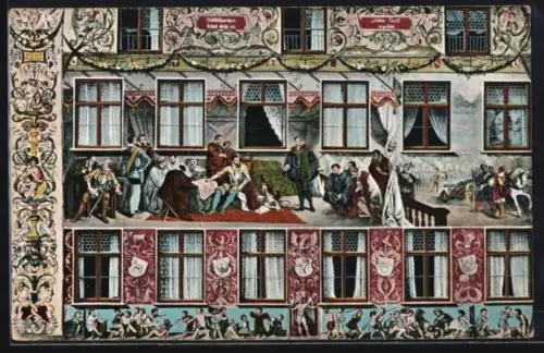 AK Augsburg, Fuggerhaus, Fresko Anton Fugger als Retter Augsburgs vor Kaiser Karl V., 1547