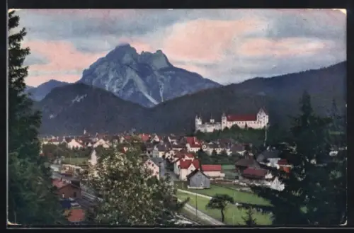 AK Füssen, Stadtansicht mit Schloss und Säuling