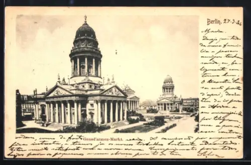 AK Berlin, Gendarmenmarkt, Deutscher Dom, Französischer Dom
