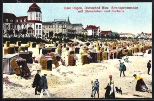 AK Binz, Strandpromenade, Strandleben, Kurhaus