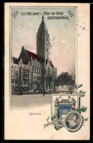 AK Berlin-Charlottenburg, 200-Jahr-Feier 1905, Rathaus und Wappen