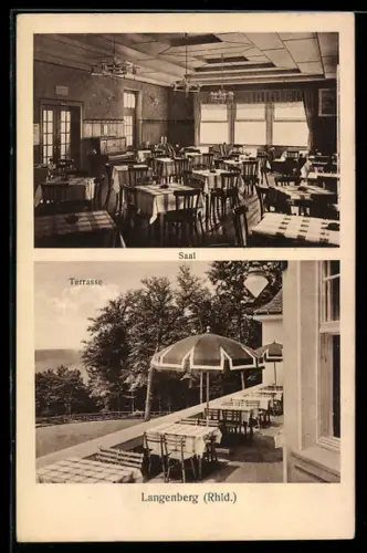 AK Langenberg /Rhld., Hotel-Restaurant Hordthaus, Saal, Terrasse