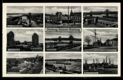 AK Duisburg-Ruhrort-Homberg, Blick auf den Rhein, Friedrichsplatz mit Strassenbahn, Eisenhütte Phönix