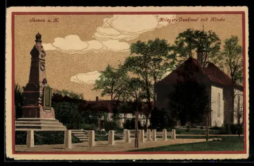 AK Seesen a. H., Krieger-Denkmal mit Kirchen