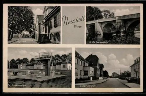 AK Neustadt /Rbge., Marktstrasse, Grosse Leinebrücke, Bade-Anstalt