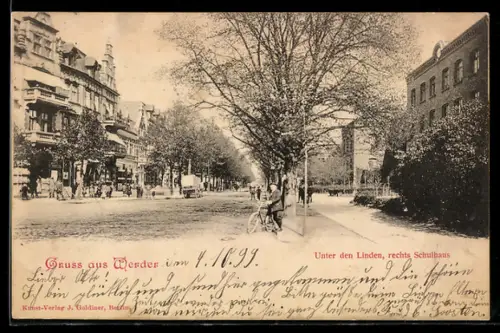 AK Werder, Unter den Linden, rechts Schulhaus