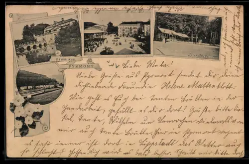 AK Pyrmont, Schloss, Brunnen-Platz, Spielplatz