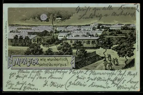 Mondschein-Lithographie Munster, Teilansicht mit Soldaten