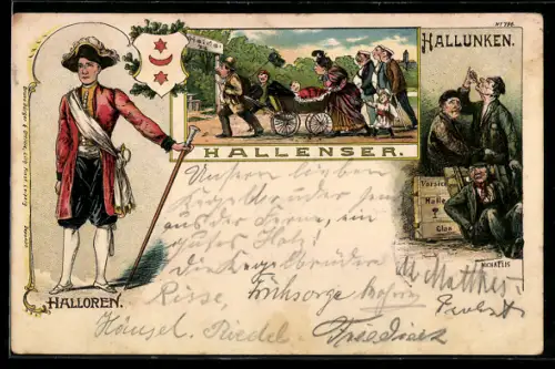 Künstler-AK Halle / Saale, Halloren, Hallenser beim Ausflug, Hallunken b. Trinken