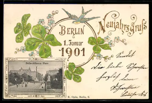 AK Berlin-Kreuzberg, Neujahrsgruss 1901, Belle-Alliance Platz