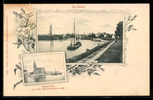 AK Emmerich, Teilansicht von der Martinikirche aus, Hafen