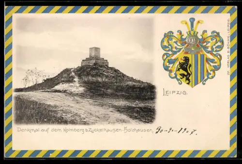 AK Leipzig, Denkmal auf dem Kolmberg b. Zuckelhausen-Holzhausen