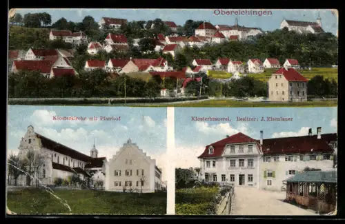 AK Oberelchingen, Klosterbrauerei v. J. Eisenlauer, Klosterkirche mit Pfarrhof