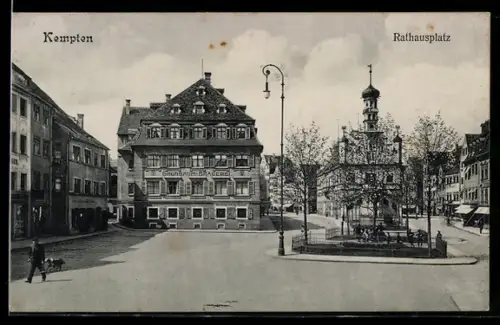 AK Kempten, Rathausplatz mit Gasthaus & Brauerei Grünbaum