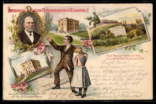 Lithographie Salzwedel, Portrait Fechtvater Nadermann, Reichswaisenhaus Lahr