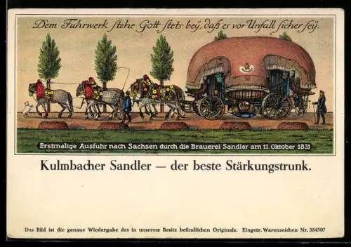 Lithographie Kulmbach, Erstmalige Ausfuhr nach Sachsen durch die Brauerei Sandler 1831