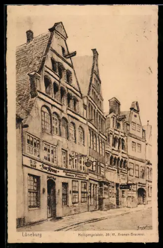 AK Lüneburg, Brauerei u. Gasthaus zur Krone v. A. Ernst, Heiligengeiststrasse 39 /41