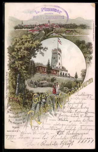 Lithographie Rinteln, Gasthaus am Klippenthurm, Panorama