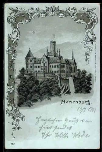 Mondschein-Lithographie Marienburg, Marienburg mit Umgebung