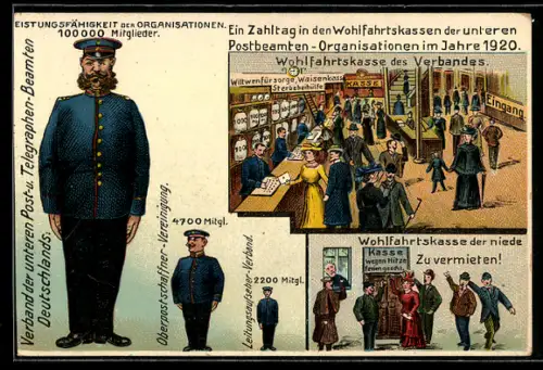 Lithographie Post-Beamter in Uniform mit zukünftiger Leistungsfähigkeit der Organisation und Wohlfahrtskasse