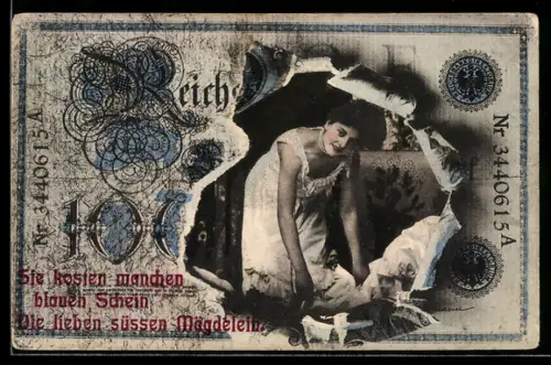 AK Reichsbanknote 100 Mark, Dame in Unterwäsche