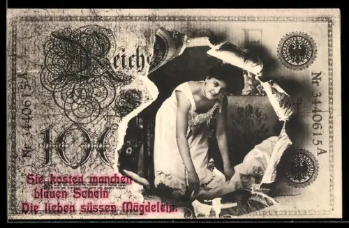 AK Reichsbanknote 100 Mark, Dame in Unterwäsche