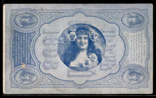 AK Russischer Geldschein über 5 Rubel, Portrait junge Frau