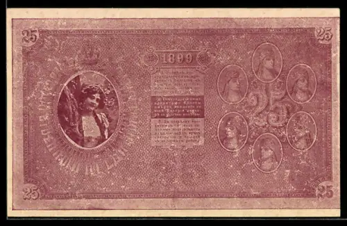 AK Russischer Geldschein über 25 Rubel von 1899 mit Portrait einer Frau