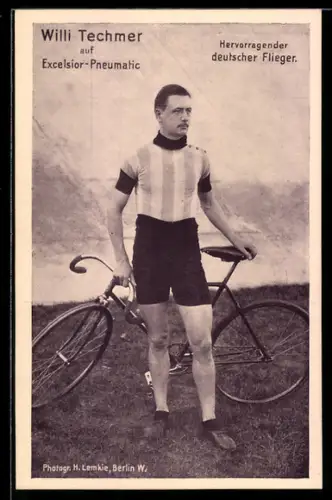 AK Radsportler Willi Techmer macht Reklame für Excelsior-Pneumatic Fahrradbereifung