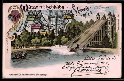 AK Wien, K. K. Prater, Wasserrutschbahn in Venedig