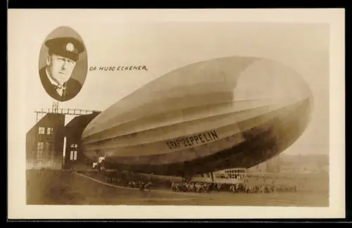 AK Luftschiff Graf Zeppelin, Portrait von Dr. Hugo Eckener